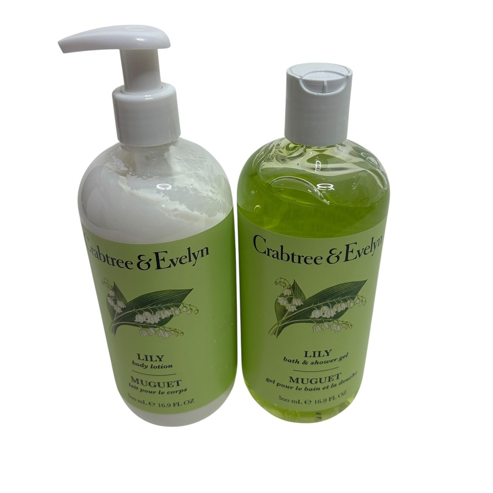 Crabtree &‎ Evelyn Lily Body Lotion & Bath Shower Gel Set 16.9oz Each Pump
